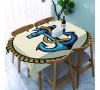 UREJD Linen Tablecloth 152x228 cm,Ancla, diseño Marino con Cuerda Circular y Ancla náutica Vintage,Washable Outdoor Table Anti-Stain Dining Table Decorative for,Christmas,Parties,Birthdays