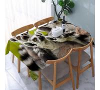 UREJD Linen Tablecloth 152x228 cm,Animales, Varios lémures de Cola con Rayas Blancas y Negras únicas y Ojos,Washable Outdoor Table Anti-Stain Dining Table Decorative for,Christmas,Parties,Birthdays