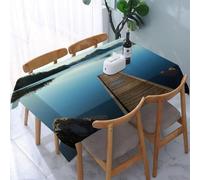 UREJD Linen Tablecloth 152x228 cm,Arte, Muelle de Madera en un Lago Tranquilo Que se refleja en el Agua.,Washable Outdoor Table Anti-Stain Dining Table Decorative for,Christmas,Parties,Birthdays