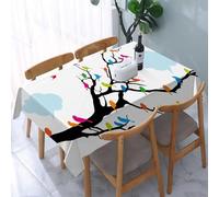 UREJD Linen Tablecloth 152x228 cm,Arte, pájaros Coloridos posados en Ramas Negras, creando una visión Feliz.,Washable Outdoor Table Anti-Stain Dining Table Decorative for,Christmas,Parties,Birthdays