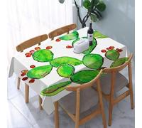 UREJD Linen Tablecloth 152x228 cm,Cactus, Colorido Dibujo de Acuarela de exuberante Planta de Cactus Verde.,Washable Outdoor Table Anti-Stain Dining Table Decorative for,Christmas,Parties,Birthdays
