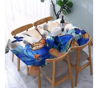 UREJD Linen Tablecloth 152x228 cm,Cocodrilo Azul y Amarillo y Copos de Nieve con Sauce, Mariposas sobre Fond,Washable Outdoor Table Anti-Stain Dining Table Decorative for,Christmas,Parties,Birthdays