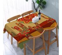 UREJD Linen Tablecloth 152x228 cm,Decoración de Cactus, diseño Estilo Dibujos Animados, Fondo con Adornos TR,Washable Outdoor Table Anti-Stain Dining Table Decorative for,Christmas,Parties,Birthdays