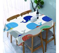 UREJD Linen Tablecloth 152x228 cm,Dibujo Animado, diseño Colorido de Ballena con Varios Patrones de Textura,Washable Outdoor Table Anti-Stain Dining Table Decorative for,Christmas,Parties,Birthdays