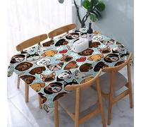 UREJD Linen Tablecloth 152x228 cm,Dibujo Animado, diseño repetitivo de Varias Caras de Perros, Corazones y p,Washable Outdoor Table Anti-Stain Dining Table Decorative for,Christmas,Parties,Birthdays