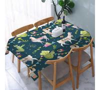 UREJD Linen Tablecloth 152x228 cm,Dibujos Animados, Llamas Coloridas repetidas, Cactus y Elementos Florales,Washable Outdoor Table Anti-Stain Dining Table Decorative for,Christmas,Parties,Birthdays