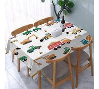 UREJD Linen Tablecloth 152x228 cm,Dibujos Animados, una Serie de Camiones y Equipos de Colores Pintados a ma,Washable Outdoor Table Anti-Stain Dining Table Decorative for,Christmas,Parties,Birthdays