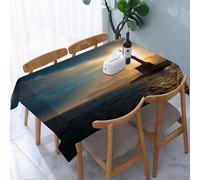 UREJD Linen Tablecloth 152x228 cm,Faro al Atardecer, Silueta del Faro bajo el Atardecer, el océano refleja l,Washable Outdoor Table Anti-Stain Dining Table Decorative for,Christmas,Parties,Birthdays