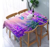 UREJD Linen Tablecloth 152x228 cm,Las Mariposas Azules revolotean Entre Flores de lupino púrpura con una Her,Washable Outdoor Table Anti-Stain Dining Table Decorative for,Christmas,Parties,Birthdays