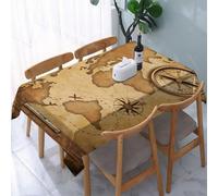 UREJD Linen Tablecloth 152x228 cm,Mapa del Tesoro Antiguo, Regla, Cuerda y brújula de latón Antiguo, Natural,Washable Outdoor Table Anti-Stain Dining Table Decorative for,Christmas,Parties,Birthdays
