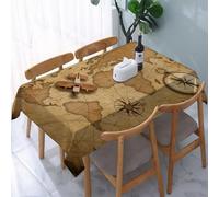 UREJD Linen Tablecloth 152x228 cm,Mapa del Tesoro Antiguo, Regla, Cuerda y brújula de latón Antiguo, Natural,Washable Outdoor Table Anti-Stain Dining Table Decorative for,Christmas,Parties,Birthdays
