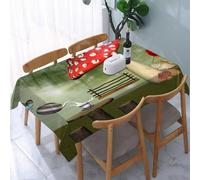 UREJD Linen Tablecloth 152x228 cm,Mesa de Madera con Forma de Hongo, Picnic en un jardín de fantasía, colump,Washable Outdoor Table Anti-Stain Dining Table Decorative for,Christmas,Parties,Birthdays