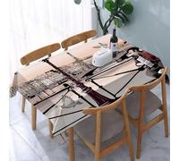 UREJD Linen Tablecloth 152x228 cm,Música de acordeonista Tocando en la Calle de París Urban European,Washable Outdoor Table Anti-Stain Dining Table Decorative for,Christmas,Parties,Birthdays