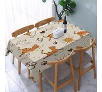 UREJD Linen Tablecloth 152x228 cm,Tema de Yoga de Gato, Varios Gatos practicando Patrones repetitivos de YOG,Washable Outdoor Table Anti-Stain Dining Table Decorative for,Christmas,Parties,Birthdays