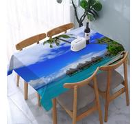 UREJD Linen Tablecloth 152x228 cm,Tropical Set, bungalows sobre el Agua del Tropical Resort, Isla de Bora Bo,Washable Outdoor Table Anti-Stain Dining Table Decorative for,Christmas,Parties,Birthdays