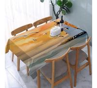 UREJD Linen Tablecloth 152x228 cm,Un Faro y gaviotas Volando al Atardecer brindan un Mensaje Inspirador para,Washable Outdoor Table Anti-Stain Dining Table Decorative for,Christmas,Parties,Birthdays