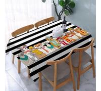 UREJD Linen Tablecloth 152x228 cm,Un Grupo de Perros y Gatos disfrazados y Sombreros sobre un Fondo de Rayas,Washable Outdoor Table Anti-Stain Dining Table Decorative for,Christmas,Parties,Birthdays