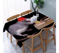 UREJD Linen Tablecloth 152x228 cm,Una Rata está intentando Robar un trozo de Queso. Lleva un Casco para prot,Washable Outdoor Table Anti-Stain Dining Table Decorative for,Christmas,Parties,Birthdays
