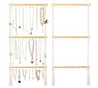 UREYMX Organizador de joyas colgante de macramé, con 30 ganchos, estante para collares sobre la puerta, colgador de joyas montado en la pared con borla bohemio para collar, diadema, lazo, aretes