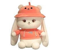 URFEDA Cute Bunny Plush Toy Rabbit Stuffed Animal Toys with a Cute Smiling Face and Bear Hat Kawaii Soft Plush Bunny Pillow Kids Stuffed Animals Sleeping Partner Doll Gift Comfort Cushion for Bedding