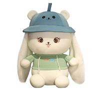 URFEDA Cute Bunny Plush Toy Rabbit Stuffed Animal Toys with a Cute Smiling Face and Bear Hat Kawaii Soft Plush Bunny Pillow Kids Stuffed Animals Sleeping Partner Doll Gift Comfort Cushion for Bedding