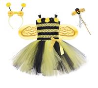 URFEDA Disfraz de abeja para niños, niñas, carnaval, cosplay, disfraz con diadema de abejas, vestido, varita mágica, disfraz de animal de lujo, para Halloween, Navidad, carnaval, cumpleaños