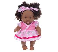 URFEDA Muñeca africana negra con tiras y ropa de 20 cm bebé muñeca de pelo rizado muñeca lavable con cuerpo suave muñecas interactivas juguetes para niños regalo de cumpleaños tipo 2