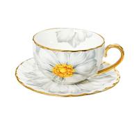 URGDWEKJY Taza de viaje de 200 ml, estilo retro, taza de café de pie alto y platillo, juego de té de la tarde, taza de café de cerámica, taza de café reutilizable (A)