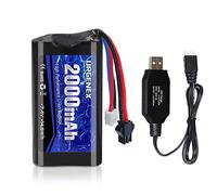 URGENEX Batería de iones de litio de 7,4 V, 2000 mAh, 2S, con enchufe SM 2P, alta capacidad para control remoto, barco RC H101, pilas con cargador (1 unidad)