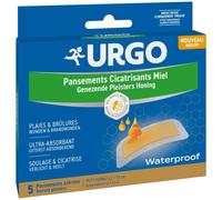 Urgo - Apósitos Cicatrizantes con Miel - Quemaduras y Heridas Superficiales - talla única, Caja con 5 Apósitos Estériles