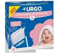 Urgo Compresas absorbentes suaves y estériles no tejidas 7,5cm x 7,5cm 50 sobres de 2 compresas