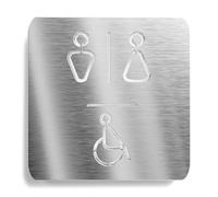 Urhome Placa de inodoro de acero inoxidable V2A, corte láser, pictograma grabado, placa de aviso para pared, puerta, para hombre y mujer, para silla de ruedas, para interior y exterior
