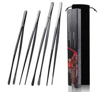 URHRHU 4 Piezas Pinzas Finas de Cocina 30,5 cm y 25,5 cm Pinzas Cocina de Acero Inoxidable con Punta Apuntado/Ronda Negro Pinzas de Cocina profesionales para Horneado Barbacoa Cocinar