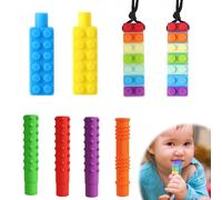 URHRHU 8 Piezas Collar Mordedor Silicona, Juguetes Mordedor Bebe Collares Masticables Sensoriales, Incluir 6 Lapiz Masticables de Silicona y 2 Collar de Masticación para Niños Dentición TDAH Autismo