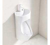 Urinario cerámico de pared, urinario comercial con descarga de agua, con lavabo y grifo integrados, fácil instalación, ideal para baños, hoteles, garajes, bares y baños públicos.(Manual)