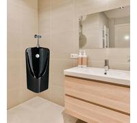 Urinario de Pared Urinarios para Aseos Masculinos, Urinario Cerámico de Esquina con Descarga Manual, Inodoros Compactos con Desviador de Orina para Garajes y Clubes de Golf.(Black)