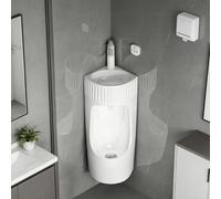 Urinario esquinero para hombres con lavamanos integrado - Urinario masculino de cerámica, a prueba de derrames y salpicaduras - Ideal para baños, hoteles y espacios comerciales(Hand-Wave Sensing)