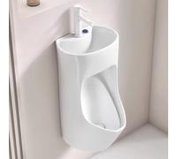 Urinarios Hombres a Prueba de Derrames con Lavabo y Grifo Retráctil, Urinario de Cerámica de Pared, Descarga con Solo Pulsar un Botón, para Bares, Hoteles, Baños Públicos
