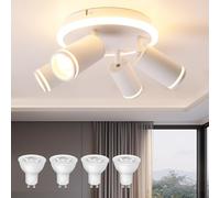 URing Lámpara de Techo 4 Focos Orientable Blanco, Moderno Redondo Plafones de Techo con Luz Inferior 8W+ 4x5W GU10, Blanco Cálido 3000K, Foco de techo LED Para Cocina, Sala de estar, Dormitorio