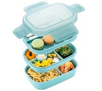URMONA Fiambrera Hermética para Adultos, 1900 ml Bento Box Grande con Compartimentos, Porta Almuerzo BPA Free con Tenedor, Contenedor To Go para Oficina y Escuela (Verde)