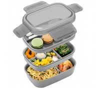 URMONA Fiambrera Hermética para Adultos, 1900 ml Bento Box Grande con Compartimentos, Porta Almuerzo BPA Free con Tenedor, Contenedor To Go para Oficina y Escuela (Gris)