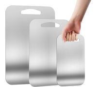 URMONA Set de 3 Tablas de Corte de Acero Inoxidable 304 para Cocina, Incoloro e Inodoro, Doble Cara, Bordes Sin Rebaba, Apto Lavavajillas (S+M+L)