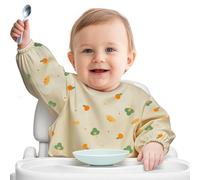 URMYWO Babero con mangas Baby Mess Proof - Lavable a máquina y resistente al agua 6-24 meses para bebé Led Weaning, Fruta del pan, M