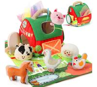 URMYWO Juguetes Bebes 6-12 Meses, Granja Animales y Juguetes Niños Montessori con Espejo Seguro, 6 Peluches, Pañuelos de Seda para Estimular los Sentidos y Motricidad Fina, Regalo Niños/Niñas 1-3 Años
