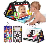 URMYWO Juguetes Bebés Libro Bebé Montessori Plegable Tummy Time con Espejo Mordedor y Patrones Contraste Blanco Negro - Bebés 0-12 Meses Niños Niñas