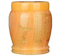 Urn Caja para Cenizas De Textura Natural En Beige Liso, Urna Budista con Sutra De Loto Pintado, Adornos De Jade Hechos A Mano, Artículos Funerarios(18 * 20cm)