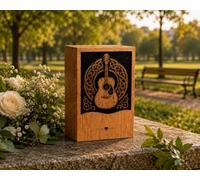 Urna conmemorativa de guitarra personalizada, caja de urna de cremación de madera hecha a mano, recuerdo de nudo celta grabado personalizado, en caja conmemorativa de memoria amorosa, regalo de