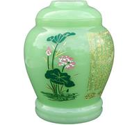 Urna De Cenizas Escritura Budista Pintada De Loto Y Oro Urn, Urna funeraria Decoraciones De Arte Verde Liuli Hechas A Mano, Memorial Urnas Suministros Funerarios