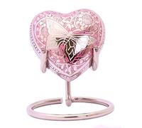 Urna de cremación con Forma de corazón para Cenizas, urna Conmemorativa con Caja y Soporte (Mariposa Rosa)