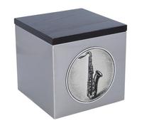 Urna de cremación con grabado de saxofón, urna conmemorativa de acero inoxidable y madera para amantes de la música (placa conmemorativa NO)